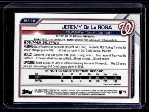 2021 Bowman Chrome Fuschia Jeremy De La Rosa /199 #BCP-248 - 第 2/2 張圖片