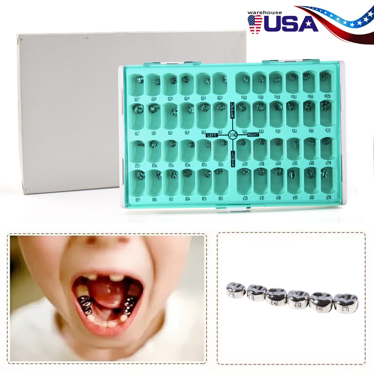 Dental Stainless Steel Primary Pediatric Pedo Molar Crowns Baby