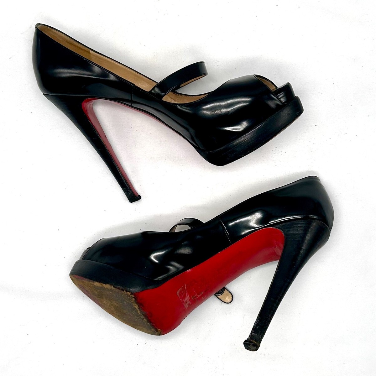 CHRISTIAN LOUBOUTIN Black Patent Leather Peep-Toe Mary Jane
