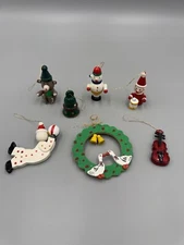Painted Wooden Assorted Christmas Ornaments LOT of 7