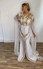 Sale White Dress Long Kaftan Moroccan Bridesmaid Wedding Casual Dubai Abaya Gown
