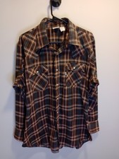 Vintage Levis White Tab Western Shirt Large USA Plaid Pearl Snap Cowboy 70s 80s