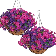 Artificial Hanging Flowers Plants Basket for Outdoors Indoor, 2 Set Faux Silk...