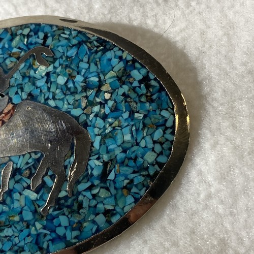 Rodeo Squirrel Riding Bucking Bull Turquoise Chip Belt Buckle Vintage.? - Picture 6 of 8