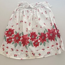 Vtg 1950s Christmas Half Apron Poinsettia Border Print MCM Holiday Hostess AS IS