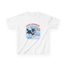 T-shirt bambino cotone pesante bordo collie cane nuvola pecora cielo pastorizia fantasia