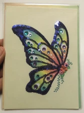 1 Papyrus Card All Occasion Blank Inside Butterfly Gems and Sequins & Flowers