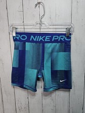 Nike Pro Shorts Girl's Blue Geometric Dri Fit Compression Activewear Size XL