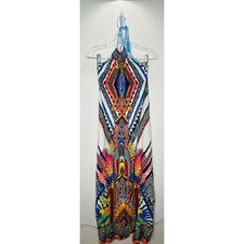 Sugarcloth White Blue Peach Multicolor Tribal Halter Maxi Dress