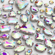 Sew on Rhinestones 104 PCS Mixed Shapes Glass Sew on Crystals for Crafts Metal F