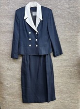 Kasper ASL Skirt Suit Womens 8 Blue Polka Dot 2 Piece Blazer Skirt Career Lined