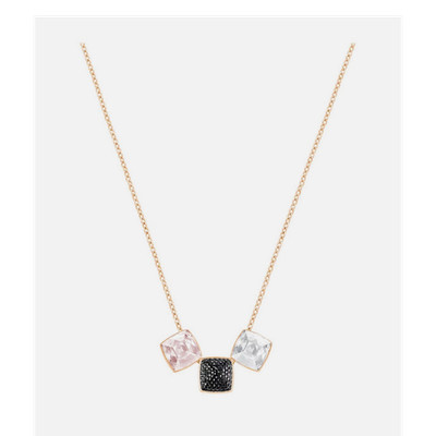 Swarovski Halskette mit drei quadratischen Kristall-Anhängern Gold Rosa Schwarz