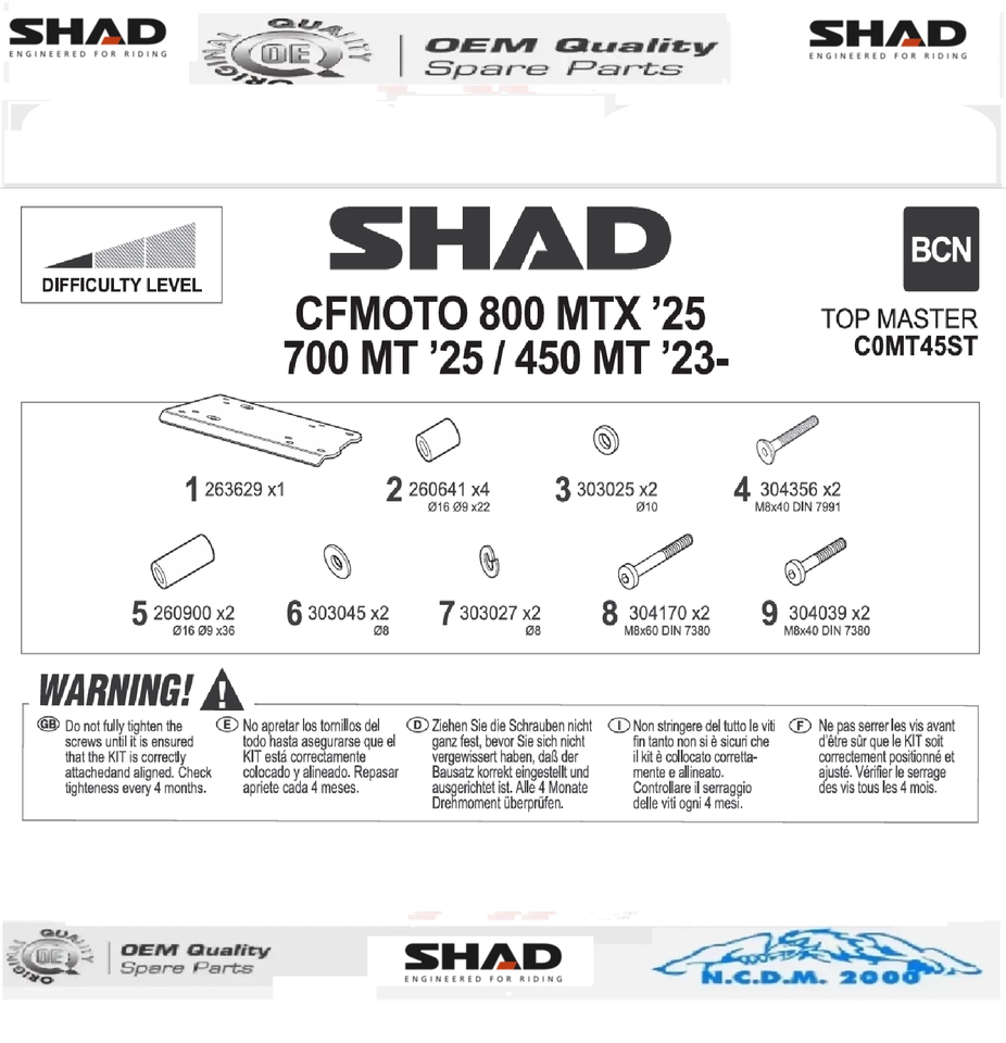 SHAD SDC0MT45ST Rear Luggage Box Mount for CF MOTO 450 MT Black 2023 ...