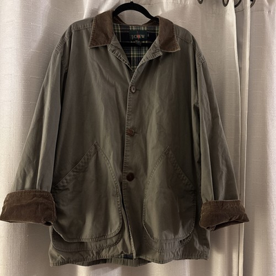 #ad Vintage J Crew Barn Chore Coat Men#x27;s Sz L Jacket Flannel Lined Corduroy Canvas $55.00