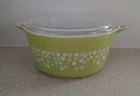 Vintage Pyrex Dish 1.5qt Spring Blossom Green Crazy Daisy #474-B with Lid