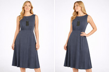 Tahari Women Dress Large Navy Blue Midi Sleeveless Fit Flare Minimalist Classic