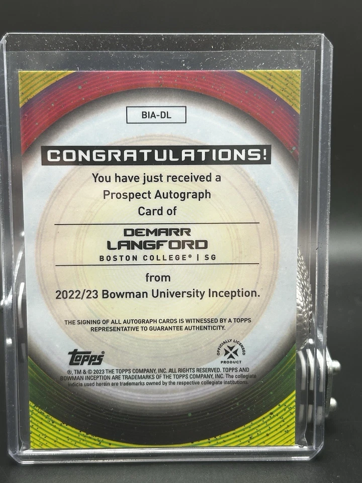 2022-23 Topps Bowman University Inception Demarr Langford Prospects Auto #BIA-DL - Image 2 of 2