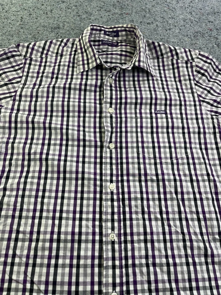 Ecko Unltd Plaid Button Up Shirt XL Purple Black White Short Sleeve - Image 3 of 4