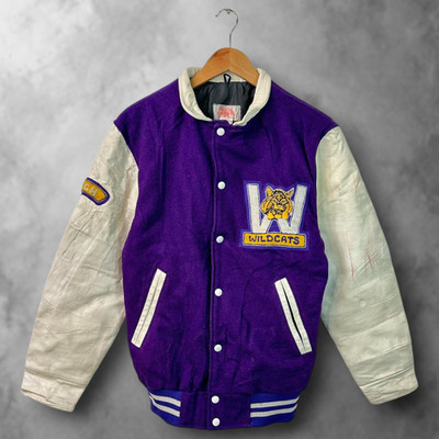 Lila Vintage Prime Sports Druckknopfverschluss Wildkatzen College Jacke Herren S