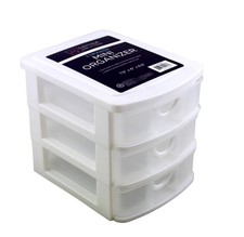 3 Drawer Mini Plastic Organizer Makeup HBA Cosmetics Arts  Crafts White