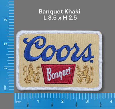 Retro Coors Banquet Embroidered Iron-On Patch Vintage Style with Dimensions