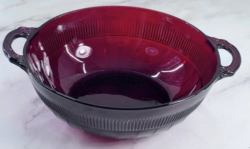 Vintage Anchor Hocking Red Glass 8" Royal Ruby Coronation Serving Bowl