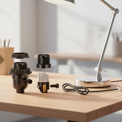 Durable E26 Threaded Socket with ON/Off Switch for Table and Floor Lamps - Black