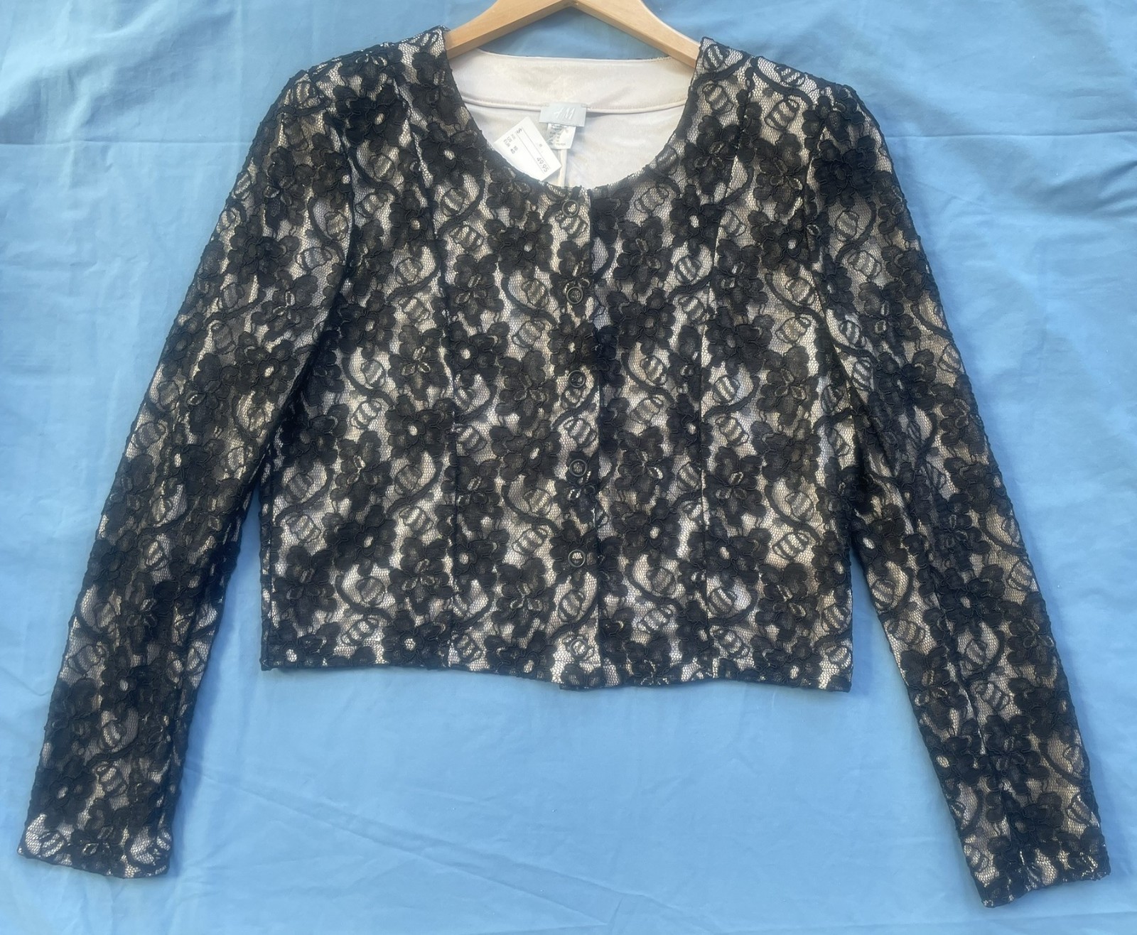 NWT 10 Black Lace H&M Snap Front Jacket L/S, Fully Lined, $55 Retail