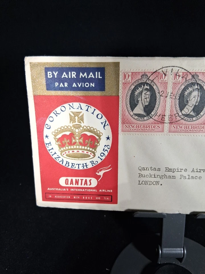 1953 CORONATION OF QUEEN FDC NEW HEBRIDES QUANTAS - Image 2 of 4