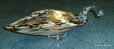 Hand Blown Iron Art Glass Designs Iridescent Green Candy Dish - Made In Poland!