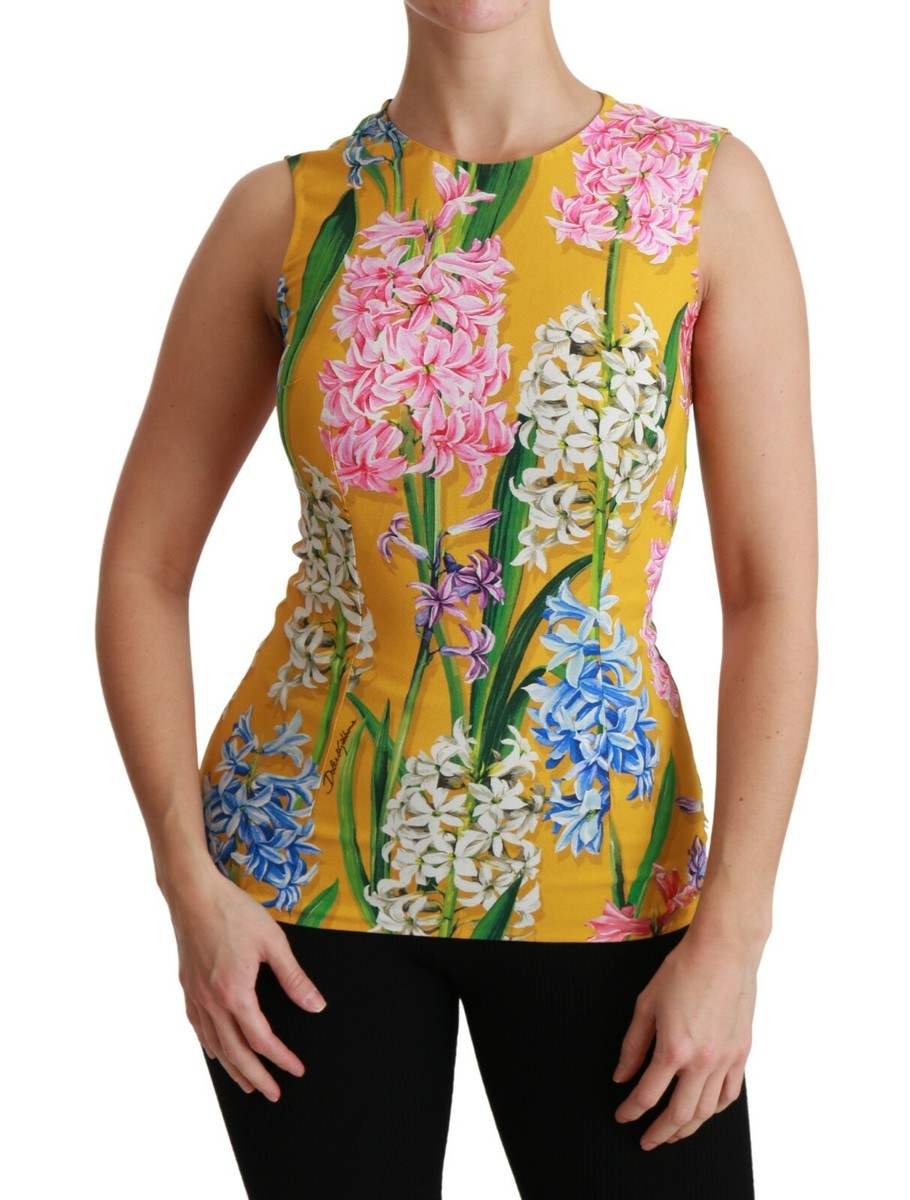 DOLCE & GABBANA Blouse Top Tank Yellow Floral Stretch IT42