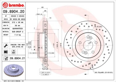 2 x BREMBO 09.8904.21 Bremsscheibe für RENAULT