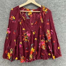 Old Navy Blouse Women S Red Floral V-Neck Tas...