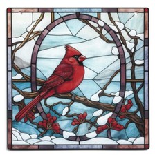 Cardinals Square Suncatcher - Stained Acrylic Window Hanging  Chain