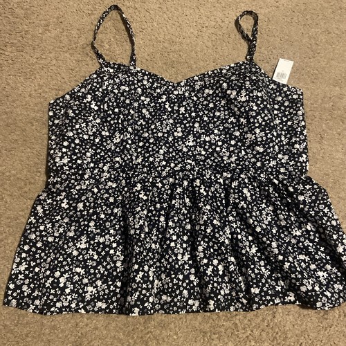 Old Navy ärmelloses geblümtes Damen-Trägertop mit Schößchen – schwarz/blau, Größe XL