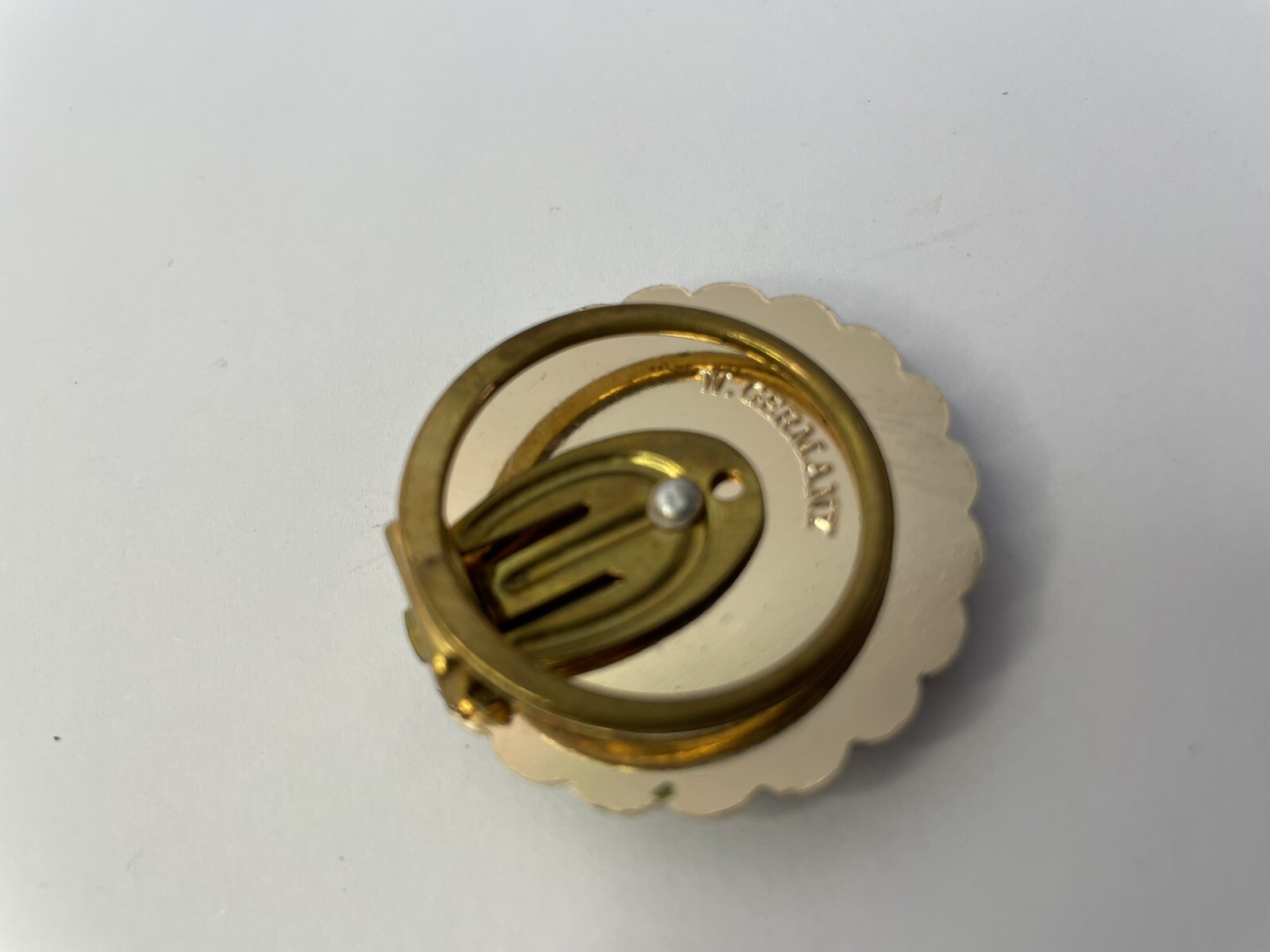 Vintage Scarf Clip West Germany Circle Intricate 3 Di… Gem