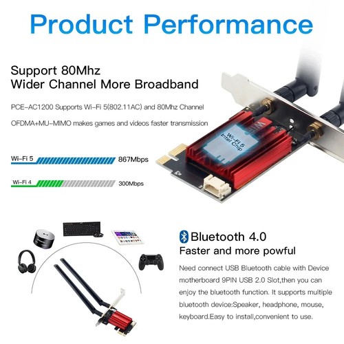 WiFi 5 Bluetooth 4.0 Wifi Adapter AC1200 Wireless Network Card For Windows 10/11 - 第 8/13 張圖片