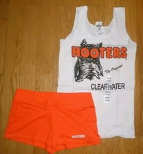 HOOTERS LARGE GIRLS AUTHENTIC  SEXY UNIFORM TOP & SHORTS NEW 