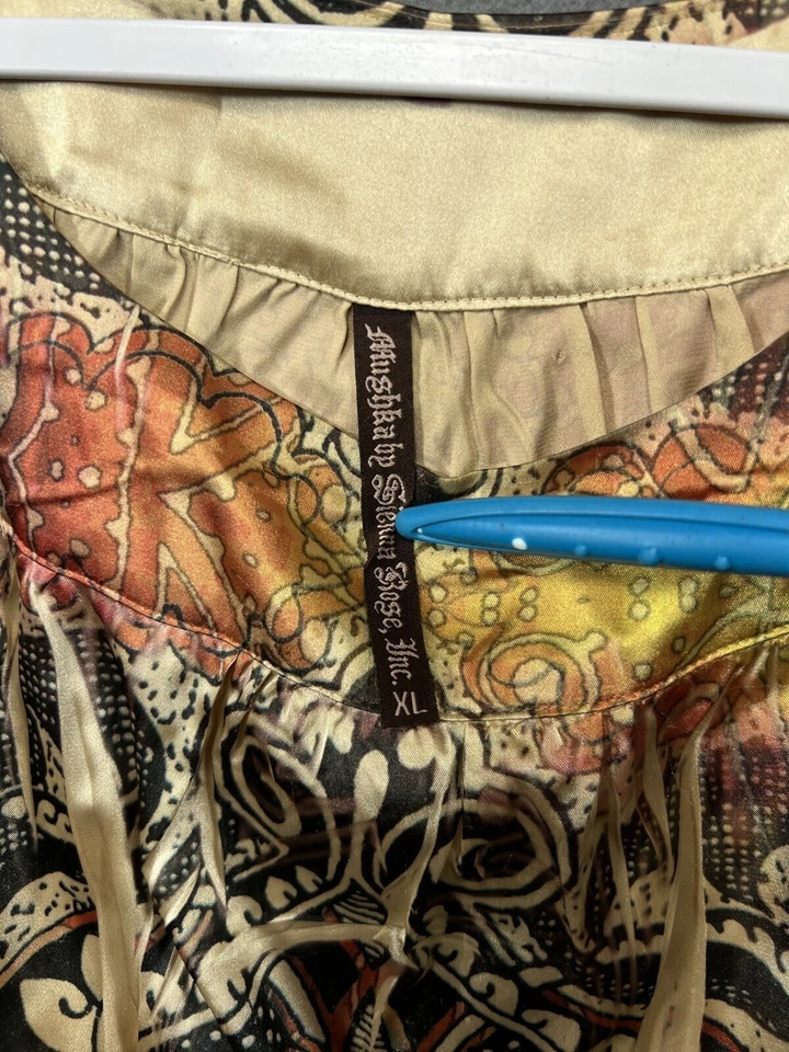 Blusa Camisa Mushka by Sienna Rose XL Túnica Top Marrón Satinado Boho Paisley Foto 3 de 4