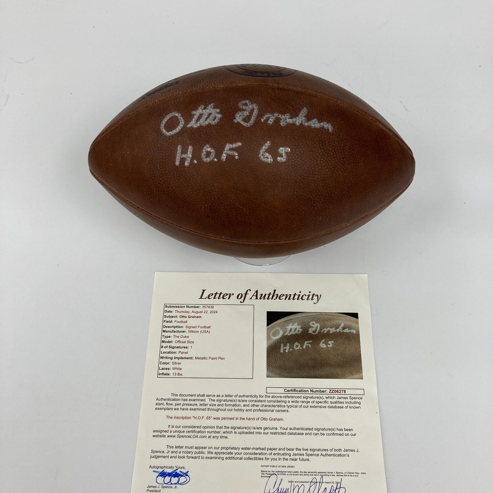 Otto Graham Autographed Signed Chicago Bears Hall Of Fame 1965 Vintage Wilson NFL Game Football JSA 