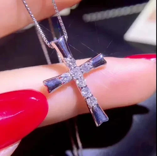 2.00 Ct Round-Cut Real Moissanite Cross Pendant 10K Solid White Gold - Image 3 of 3