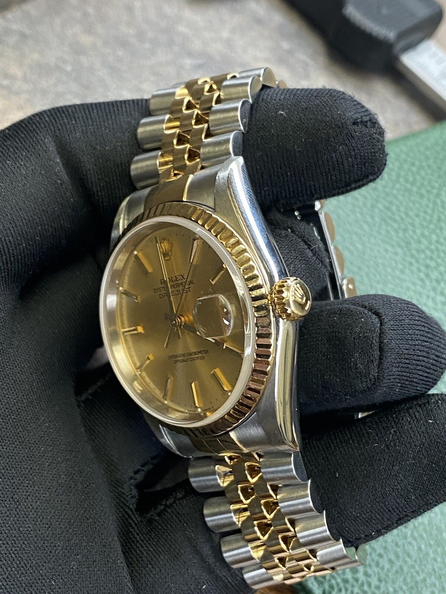 Rolex Mens Datejust 16233 18K Yellow Gold & Steel Champagne Dial