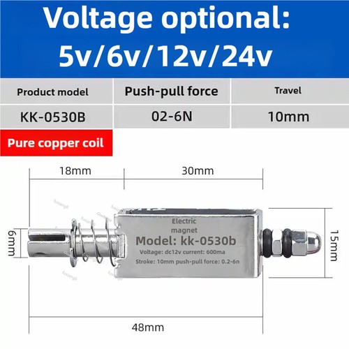 Elektromagnet DC5V DC6V DC12V DC24V Öffnen/Schließen Schub Zugmagnet Hub 5-20mm - Bild 9 von 20