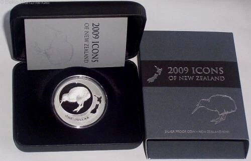 NEUSEELAND: 2009 KIWI MÜNZEN 1 OZ SILBER PROOF MÜNZE