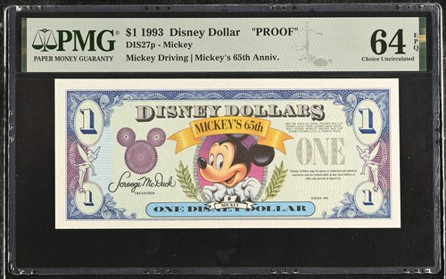 1993 Mickey Proof Disney Dollar - PMG 64 Choice Unc.