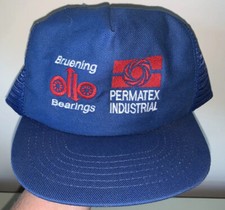 VTG 1980’s Bruening Bearings Perma Tex Industrial Trucker Hat Blue Made In USA