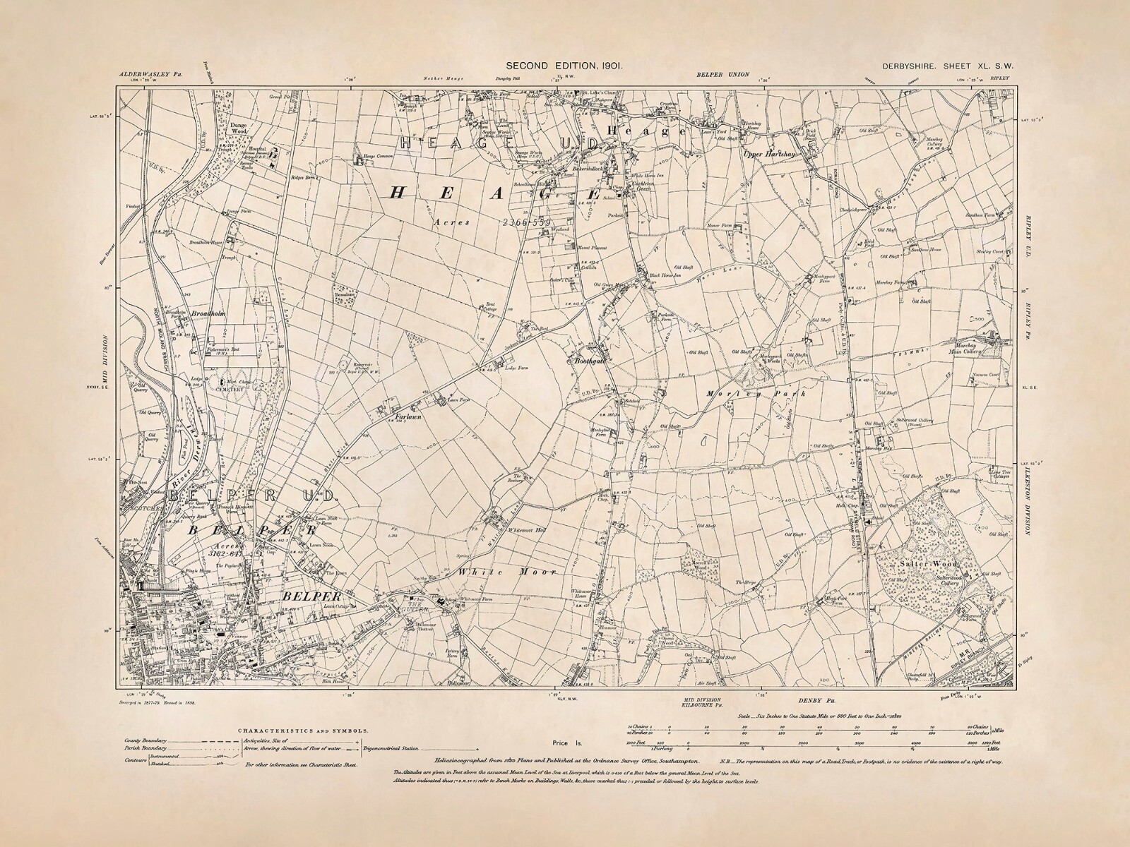 Nether Heage (S), Upper Hartshay, Old Map Derbyshire 1900 40SW A eBay