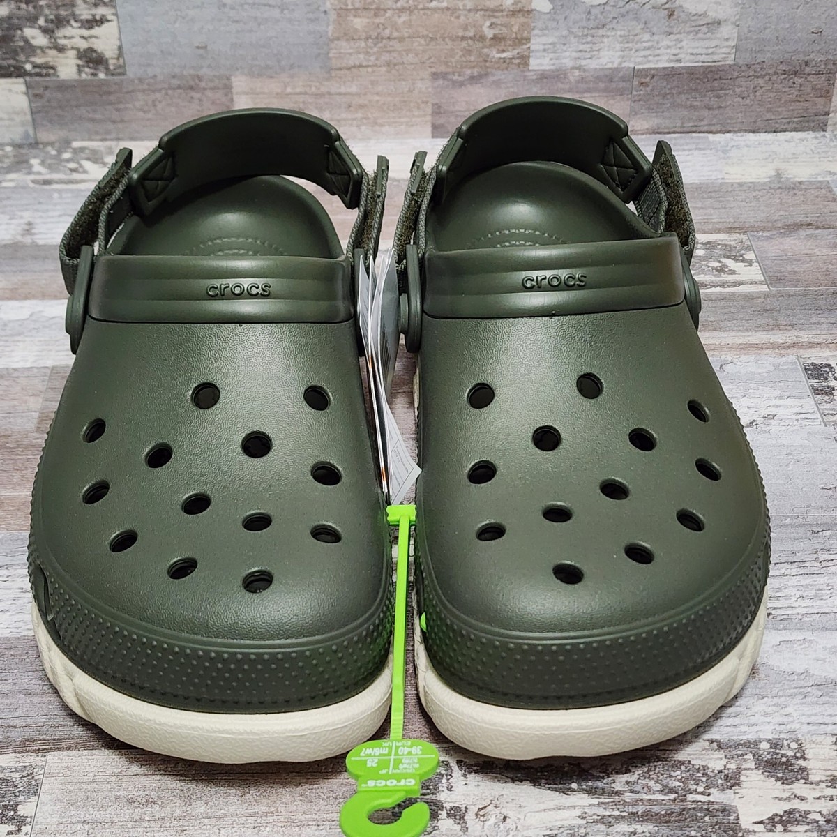 Crocs Duet II Max Men's Size 7 Women's Size 9 Dusty Olive & White