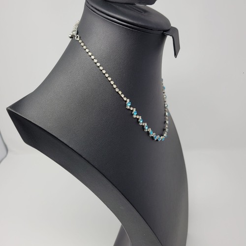 Aquamarine Rhinestone Choker Collar Necklace Formal Cocktail Princess Glam - Picture 6 of 9