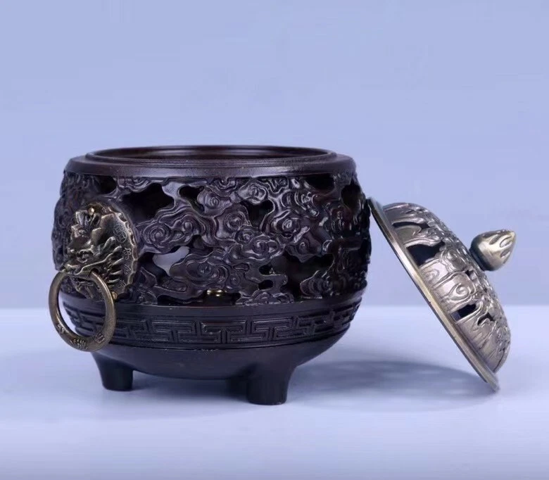 Estatua incensaria china de madera de palo de rosa negro tallada a mano Xiang Foto 4 de 4